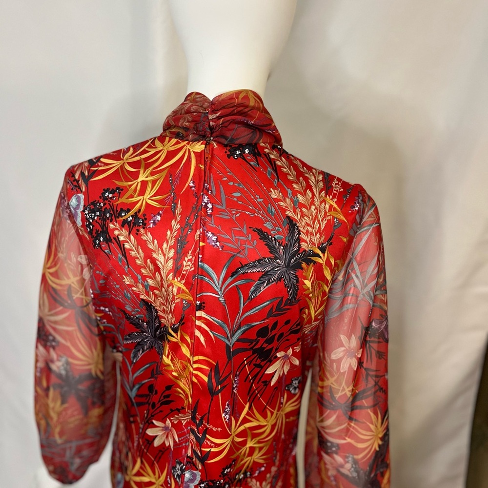 ❤️Red Vintage Sheer Lantern Sleeve Bamboo Top #gucci #valentines - Picture 4 of 6